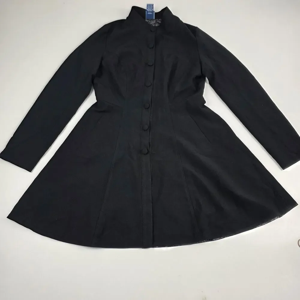 Harry Potter Coat Womens Medium Black Marauders Map Fit Flare Hot Topic Buttons‎